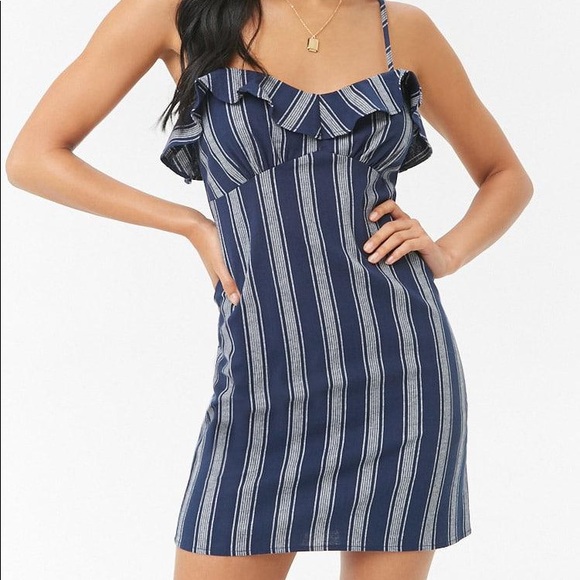 Forever 21 Dresses & Skirts - Navy & White Ruffle Striped Dress